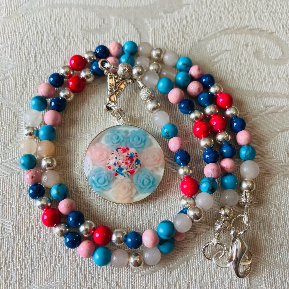 Hand Crafted Colorful Beaded Pendant Necklace 18 Inches